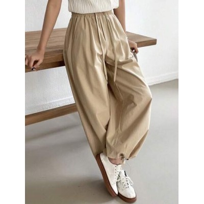 Women.S Solid Color Drawstring Wide Leg Pants - Choose Your Size