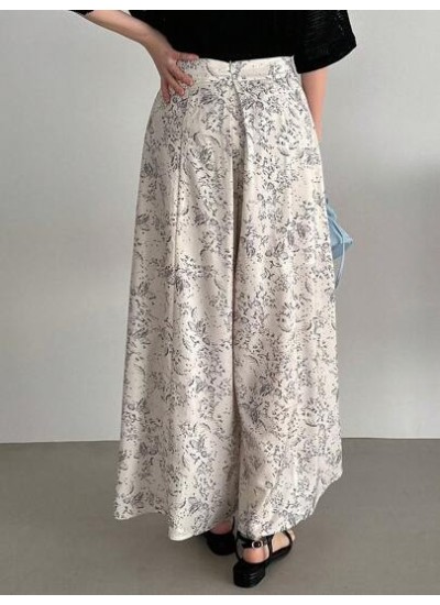 Botanical Printed Wide Leg Loose Casual Pants - Choose Your Size