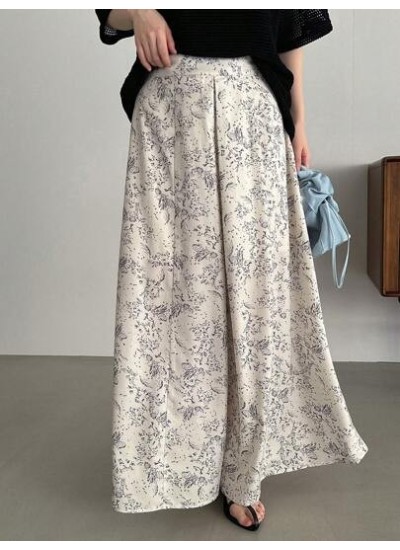 Botanical Printed Wide Leg Loose Casual Pants - Choose Your Size