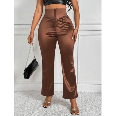 Privé Women.s High Waisted Zipper Fly Flared Pants - Choose Your Size