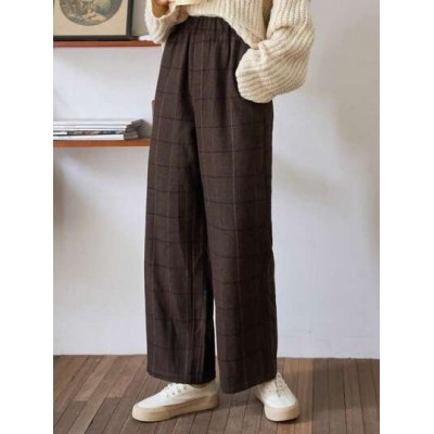 Plaid Print Elastic Waist Pants - Choose Your Size