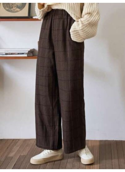 Plaid Print Elastic Waist Pants - Choose Your Size