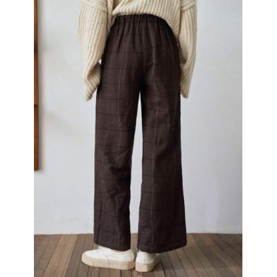 Plaid Print Elastic Waist Pants - Choose Your Size