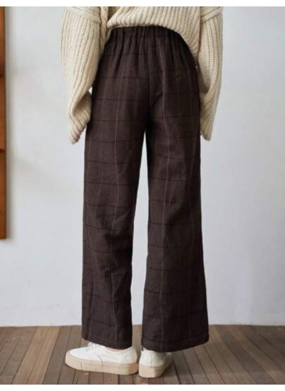 Plaid Print Elastic Waist Pants - Choose Your Size