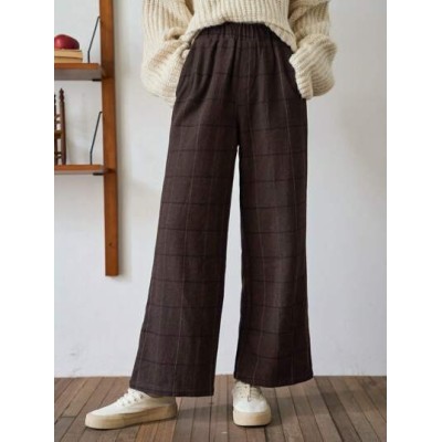 Plaid Print Elastic Waist Pants - Choose Your Size