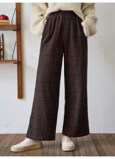 Plaid Print Elastic Waist Pants - Choose Your Size