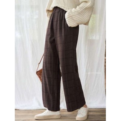 Plaid Print Elastic Waist Pants - Choose Your Size