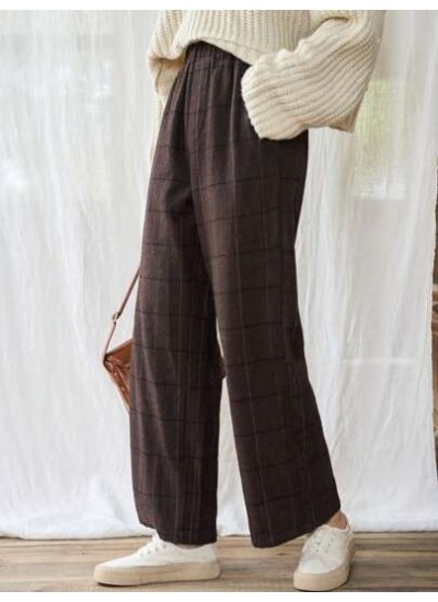 Plaid Print Elastic Waist Pants - Choose Your Size