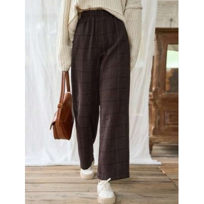 Plaid Print Elastic Waist Pants - Choose Your Size