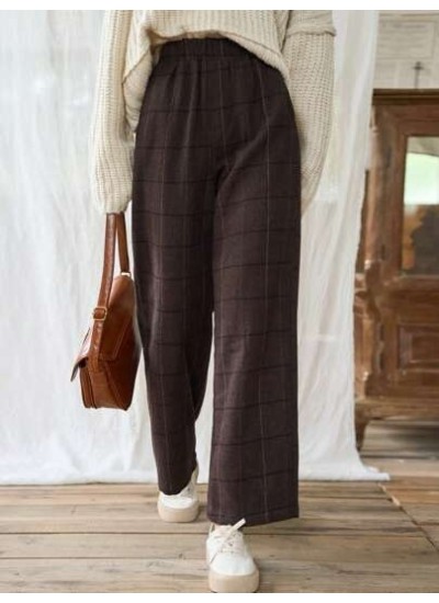 Plaid Print Elastic Waist Pants - Choose Your Size