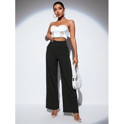 Privé Solid Color Fashionable Wide-Leg Pants For Casual Wear - Choose Your Siz