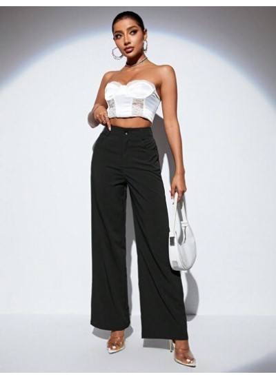 Privé Solid Color Fashionable Wide-Leg Pants For Casual Wear - Choose Your Siz