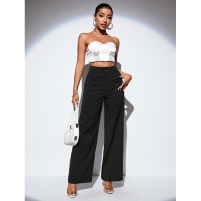 Privé Solid Color Fashionable Wide-Leg Pants For Casual Wear - Choose Your Siz