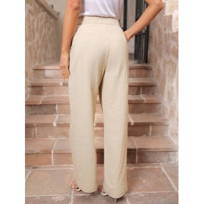 Clasi Women.s Solid Color Pants With Pockets Wide Leg Pants Baggy Pants - Choos