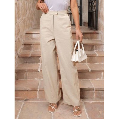 Clasi Women.s Solid Color Pants With Pockets Wide Leg Pants Baggy Pants - Choos