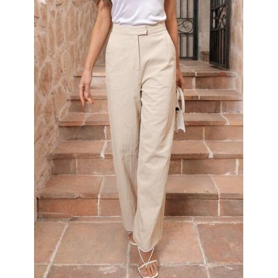 Clasi Women.s Solid Color Pants With Pockets Wide Leg Pants Baggy Pants - Choos