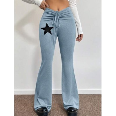 EZwear Starry Print Drawstring Flare Pants - Choose Your Size