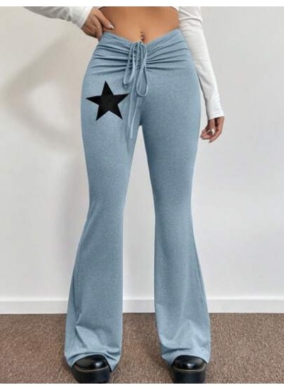 EZwear Starry Print Drawstring Flare Pants - Choose Your Size