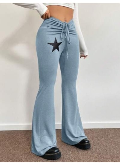 EZwear Starry Print Drawstring Flare Pants - Choose Your Size