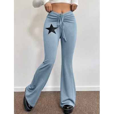 EZwear Starry Print Drawstring Flare Pants - Choose Your Size