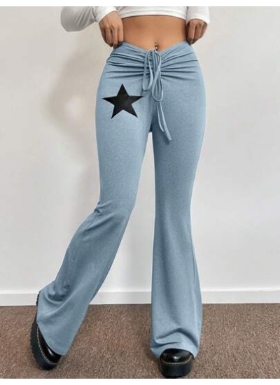 EZwear Starry Print Drawstring Flare Pants - Choose Your Size