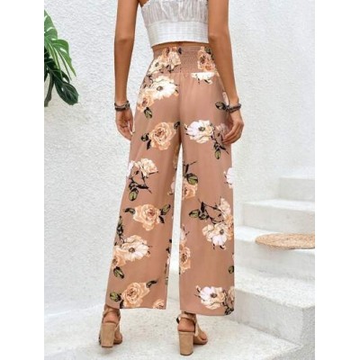 Clasi Women.s Shirred Waist Floral Print Pants - Choose Your Size