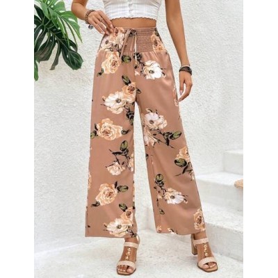 Clasi Women.s Shirred Waist Floral Print Pants - Choose Your Size