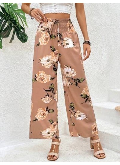 Clasi Women.s Shirred Waist Floral Print Pants - Choose Your Size