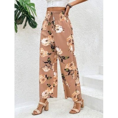 Clasi Women.s Shirred Waist Floral Print Pants - Choose Your Size