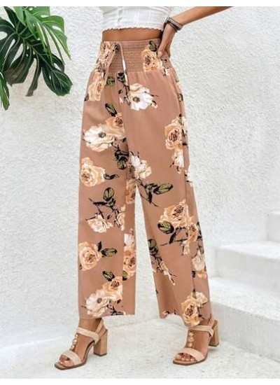 Clasi Women.s Shirred Waist Floral Print Pants - Choose Your Size