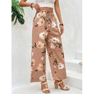 Clasi Women.s Shirred Waist Floral Print Pants - Choose Your Size