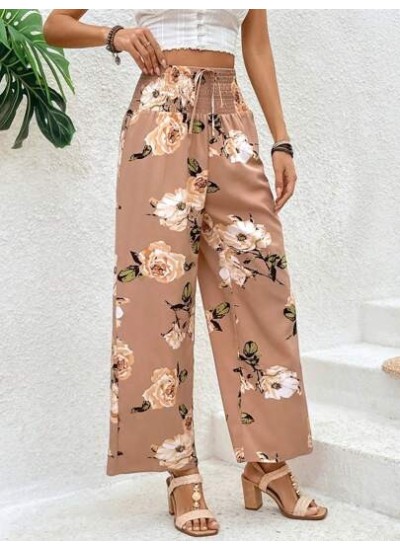 Clasi Women.s Shirred Waist Floral Print Pants - Choose Your Size