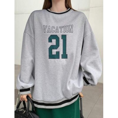 Women.s Letter Printed Sweatshirt With Drop Shoulder - Choose Your Size