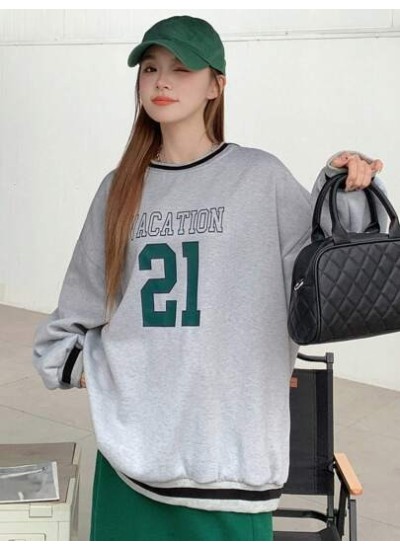 Women.s Letter Printed Sweatshirt With Drop Shoulder - Choose Your Size