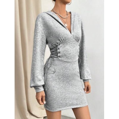 Essnce Lace Up Side Drop Shoulder Hooded Dress - Choose Your Size