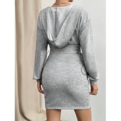 Essnce Lace Up Side Drop Shoulder Hooded Dress - Choose Your Size