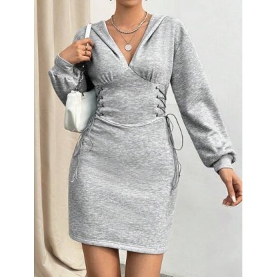 Essnce Lace Up Side Drop Shoulder Hooded Dress - Choose Your Size