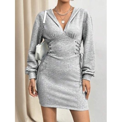 Essnce Lace Up Side Drop Shoulder Hooded Dress - Choose Your Size