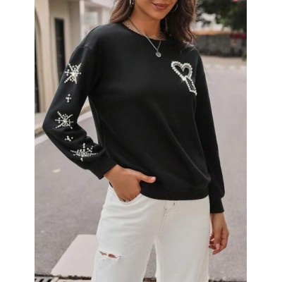 Essnce Rhinestone Heart & Geo Graphic Drop Shoulder Sweatshirt - Choose Your Si