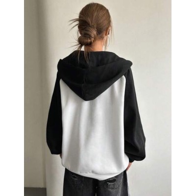 Letter Embroidery Raglan Sleeve Zip Up Hoodie - Choose Your Size