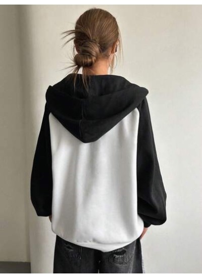 Letter Embroidery Raglan Sleeve Zip Up Hoodie - Choose Your Size