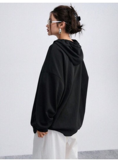 Graphic Print Drop Shoulder Drawstring Hoodie - Choose Your Size