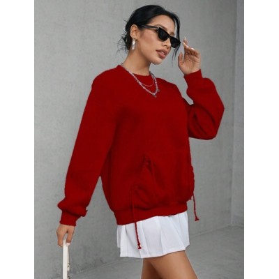 EZwear Women.s Drawstring Pocket Round Neck Sweatshirt - Choose Your Size