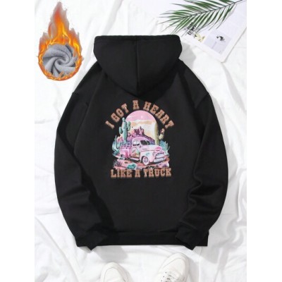 EZwear Desert Car Printed Fleece Lined Drawstring Hoodie For Warmth - Choose Yo