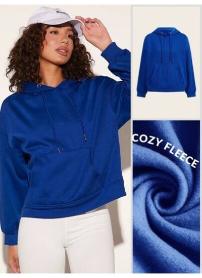 BASICS Cozy Fleece Drop Shoulder Drawstring Thermal Lined Hoodie - Choose Your