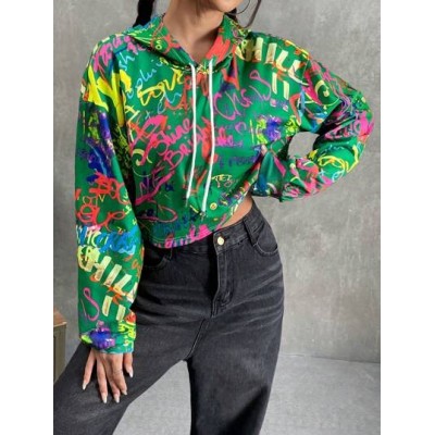 EZwear Graffiti Print Drop Shoulder Drawstring Hoodie - Choose Your Size