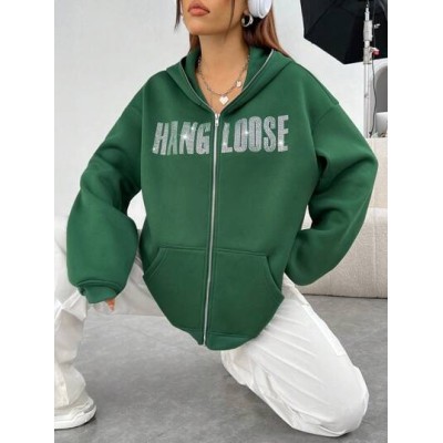 EZwear Women.s Rhinestone Letter Hooded Sweatshirt - Choose Your Size