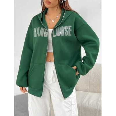 EZwear Women.s Rhinestone Letter Hooded Sweatshirt - Choose Your Size