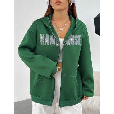 EZwear Women.s Rhinestone Letter Hooded Sweatshirt - Choose Your Size