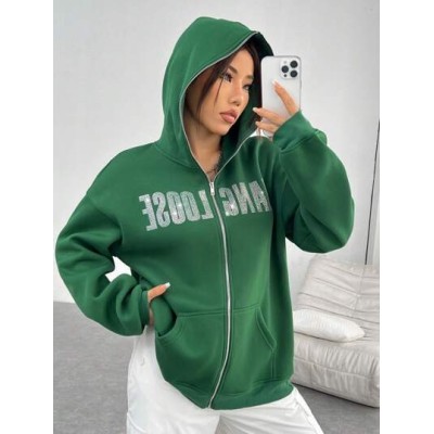 EZwear Women.s Rhinestone Letter Hooded Sweatshirt - Choose Your Size